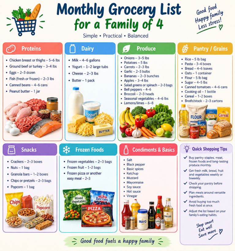 Monthly Grocery List For Family of 4